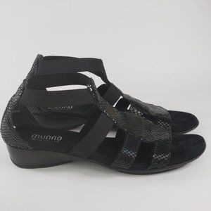 Munro Zena Black Snake Embossed T-strap Sandal 9 N